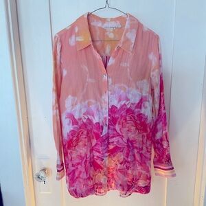 Soft Surroundings Pink Floral Button Down Shirt